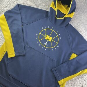 Michigan Wolverines Sweatshirt Mens Large Blue Yellow Hoodie Basketball Pullover